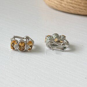 Judith Ripka .925 Sterling Silver Three Stone Citrine Clip On Women's Earrings